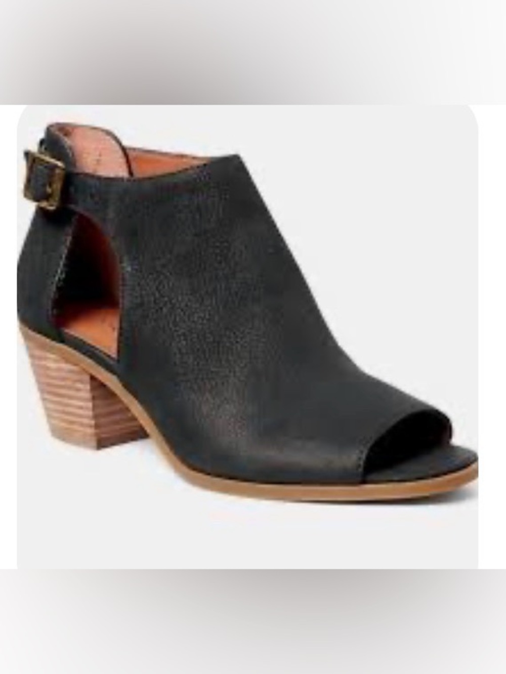 Lucky Brand Barimo open toe sandal shoe boot black leather wood heel